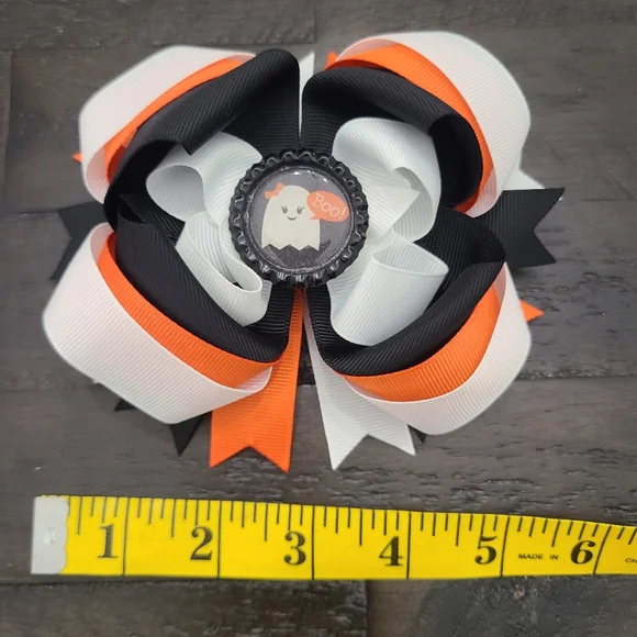 👻  New Handmade Ghost Boo Halloween Double Stacked Bow - Picture 2 of 3